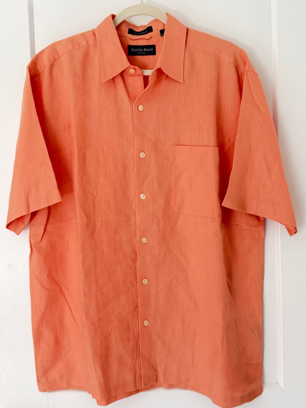 Austin Reed London Men's 100% Linen Short Sleeve Shirt Peach Size Medium Resort